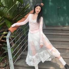 批发<b class='q'>欧根纱</b>蕾丝拼接半身裙女春季高腰<b class='q'>蓬蓬裙</b>超好看仙女裙