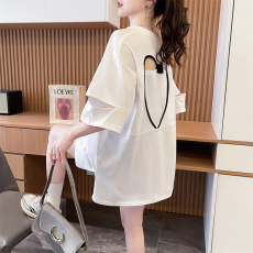 实拍抖音质量/后包领/宽松中长款后背爱心镂空重工T