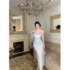 批发实拍  实价  高级感<b class='q'>一字肩</b>蕾丝拼网纱连衣裙