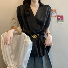 批发大码女装夏季欧货高级感收腰无袖衬衫新款百搭设计师V领无袖上衣