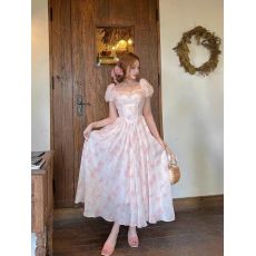 批发奶油莓果法式气质少女感方领<b class='q'>连衣裙</b>纯欲晕染短裙