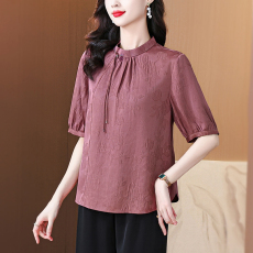 批发<b class='q'>高端</b>香云纱上衣阔腿裤套装女新款妈妈装品牌新中式真丝衬衣大码夏