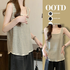 批发孕妇装条纹针织背心内搭宽松方领吊带外穿夏季大版型背心上衣