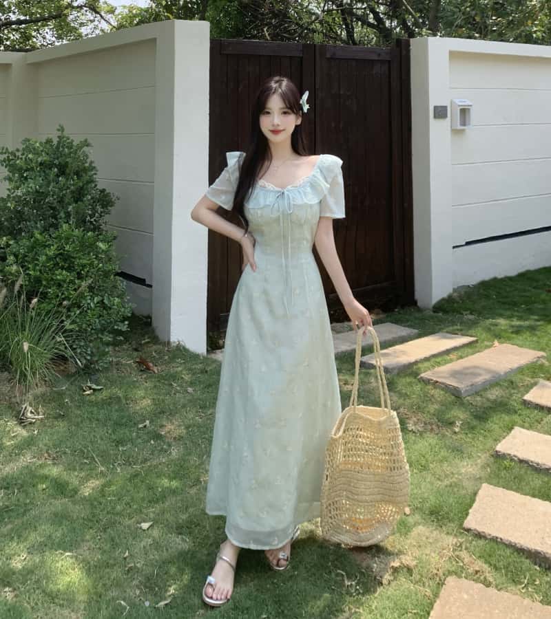 MY7131# 大码蕾丝拼接连衣裙夏季胖mm显瘦法式收腰甜美气质a字裙子女...