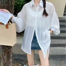 批发实拍韩版夏季oversize提花刺绣衬衫设计感休闲防晒衣女外套女衬衣