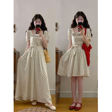 批发实拍大码女装法式复古小众波点漂亮气质公主连衣裙闺蜜裙女胖MM