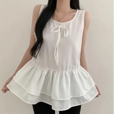 批发韩版无袖上衣女小众设计感甜美温柔蝴蝶结<b class='q'>双层</b>叠穿吊带<b class='q'>背心</b><b class='q'>潮</b>