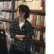 批发国潮牌小众格纹叠穿设计<b class='q'>长袖</b>衬衫女早秋新款复古休闲宽松<b class='q'>情侣</b><b class='q'>衬衣</b>