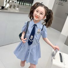 批发<b class='q'>儿童</b>连衣裙夏季2026新款女童夏装条纹学院风裙子女宝宝夏款公主裙