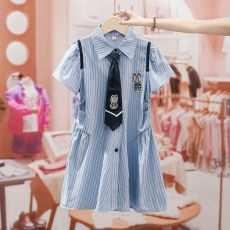 批发女童条纹学院风连衣裙2026夏季新款<b class='q'>儿童</b>女孩气质卡通小兔刺绣裙子