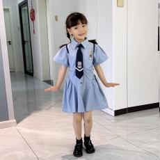 批发女童夏季爆款连衣裙<b class='q'>儿童</b>刺绣兔子警官条纹学院风<b class='q'>衬衫</b>裙女宝宝洋气