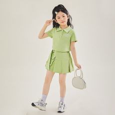 批发<b class='q'>女</b><b class='q'>童</b>套装夏季2026新款洋气韩版儿童POLO短袖短裙子时尚运动两件套
