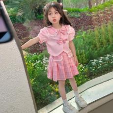 批发<b class='q'>女</b><b class='q'>童</b>套装夏装2026新款夏季儿童jk制服百褶裙学院风女孩超萌两件套