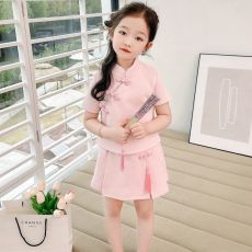 女童套装2026新款夏季时髦新中式复古盘扣上衣半裙古风汉服两件套