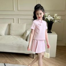 女童夏装新款民国风立领短袖旗袍上衣裙裤套装儿童气质夏季两件套