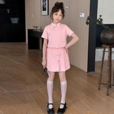 女童新中式套装2026新款洋气时髦儿童中国风盘扣上衣短裙两件套潮