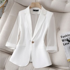 批发白色<b class='q'>雪纺</b>七分袖西装外套女夏薄款2025新款大码小个子高级感西服