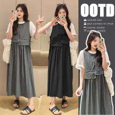 批发实拍 孕妇夏季新款气质无袖背心连衣裙显瘦减龄休闲百搭套装