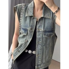 批发美洋MEIYANG 德州牛仔马甲 复古<b class='q'>街头</b>皮标宽松无袖夹克外套