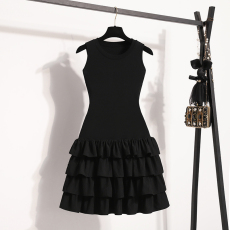 批发实拍<b class='q'>大码</b>女装2026新款黑色修身无袖<b class='q'>背心</b>连衣裙气质显瘦蓬蓬蛋糕裙