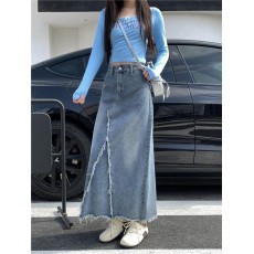 批发#<b class='q'>大码</b>女装不规则牛仔裙半身裙女新款高腰显瘦别致长裙A字裙子