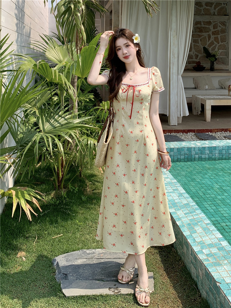MY5629# 大码法式碎花连衣裙夏季女装夏季梨形身材垂感裙子胖MM显瘦A字裙女裝貨源服裝批發