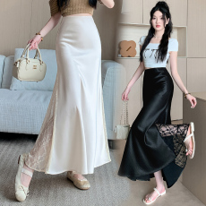 批发复古气质高开叉拼接蕾丝<b class='q'>半身裙</b>女2026春夏松紧腰显瘦包臀鱼尾长裙