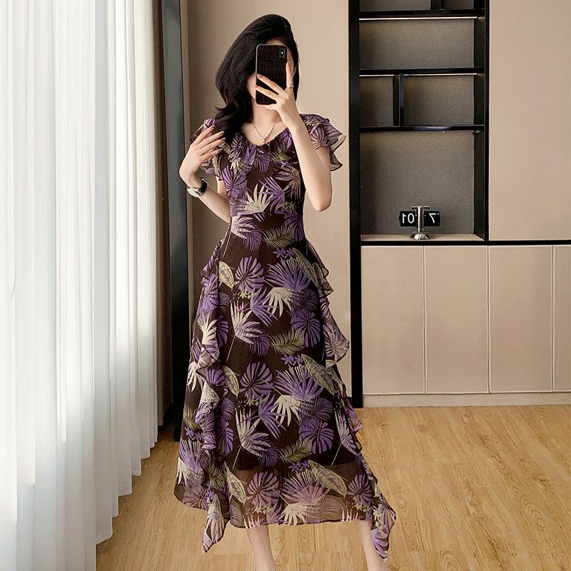 MY6975# 紫气东来法式浪漫花边夏季氛围感气质连衣裙女裝貨源服裝批發