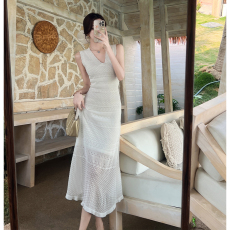 批发2026春夏新款法式无袖V领针织修身连衣<b class='q'>裙</b>女气质名媛长<b class='q'>裙</b><b class='q'>高级</b>感潮