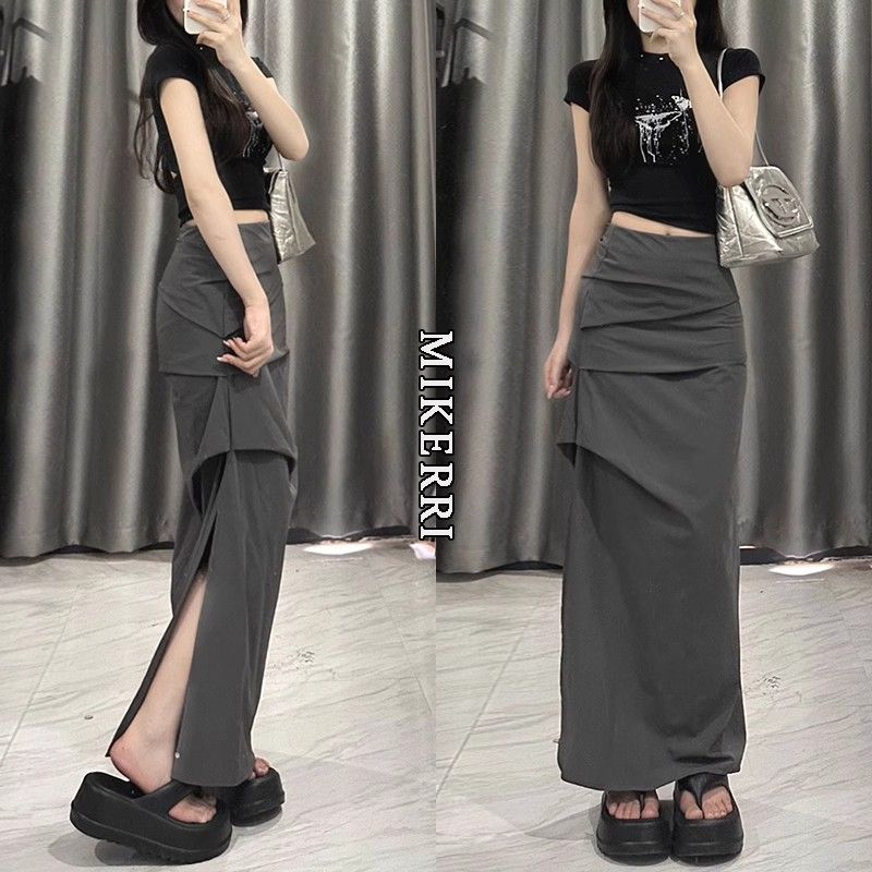 FA19997# 设计感灰色工装百搭半身裙女夏季新款高腰显瘦中长款包臀裙 服裝批發女裝批發服飾貨源