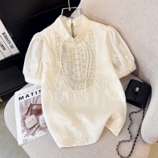 批发高端仙气旗袍上衣女夏季短袖雪纺<b class='q'>t</b><b class='q'>恤</b>2026新款新中式国风盘扣衬衫