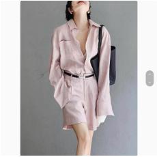 批发日本外贸<b class='q'>品牌女装</b>清仓捡漏高级感休闲舒适粉色亚麻<b class='q'>衬衫</b>短裤两件套