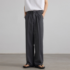 批发实拍2025<b class='q'>春</b>夏新款分褶A字休闲阔腿宽松直筒休闲西裤男cleanfit潮