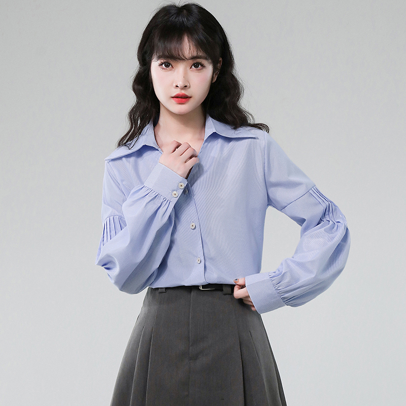 실사 고급 센스 파란색 여성 쉬폰 셔츠 출퇴근 여성 의류 봄 계절의 가을 새로운 맨위 폭발 품격 셔츠