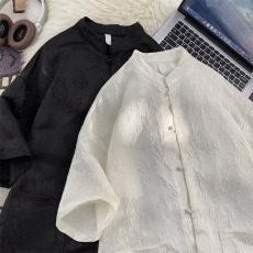 批发新中式汉服短袖衬衫<b class='q'>男</b>夏季国风潮牌百搭<b class='q'>唐装</b>汉服宽松休闲半袖衬衣