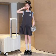 女童夏季连衣裙2026新款儿童学院风POLO领百褶裙洋气背心无袖裙子