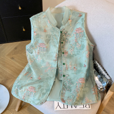 批发高端重工刺绣马甲背心女春秋装新中式国风欧根纱立领坎肩外套上衣