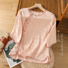 批发新中式缎面醋酸国风上衣2025夏季新款爆款女士高级感高端短袖<b class='q'>衬衫</b>