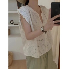 批发夏装大码女装设计感甜美<b class='q'>蕾丝</b>花边小飞袖无袖<b class='q'>娃娃衫</b>M 4XL200斤