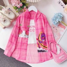 批发<b class='q'>女</b><b class='q'>童</b>外套衬衫2026新款儿童粉色格子衬衣中大童<b class='q'>百搭</b>凉感防晒衫夏季