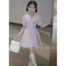 批发女童连衣裙2026新款<b class='q'>儿童</b>裙子夏季洋气小女孩短袖条纹蝴蝶结<b class='q'>衬衫</b>裙