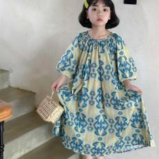 批发<b class='q'>女童</b>洋气印花<b class='q'>连衣裙</b>2026夏装儿童泡泡袖裙子宽松洋气女孩公主长裙