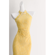 批发2026新中式高级感改良黄色无袖<b class='q'>旗袍</b>裙收腰显瘦连衣裙日常可穿女装