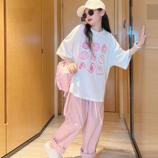 批发女童短袖t恤<b class='q'>套装</b>夏装2026新款儿童宽松中大童薄款<b class='q'>休闲</b>裤两件套潮