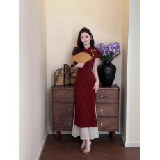 批发新中式假两件全包边旗袍2026夏撞色<b class='q'>刺绣</b>气质修身<b class='q'>连衣裙</b>