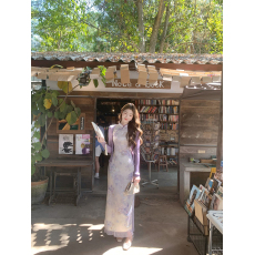 批发现货 新中式国风一尧紫香玉气质提花旗袍连衣裙女<b class='q'>春</b>夏晕染裙