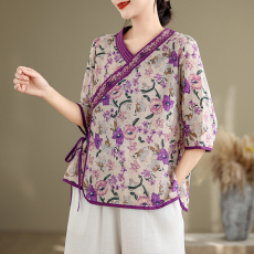 批发实拍 春夏重工刺绣棉麻衬衫 民族风复古斜襟文艺休闲宽松百搭上衣