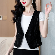 批发V领短款马甲女<b class='q'>夏</b>季新款修身显瘦职场设计感透气马夹外穿