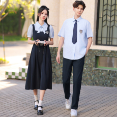 批发实拍2026夏季短袖情侣装<b class='q'>连衣</b>裙衬衫学生班服校服