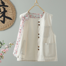 批发实拍2026<b class='q'>春</b>夏新品宽松文艺复古休闲无袖圆领马甲上衣外套女